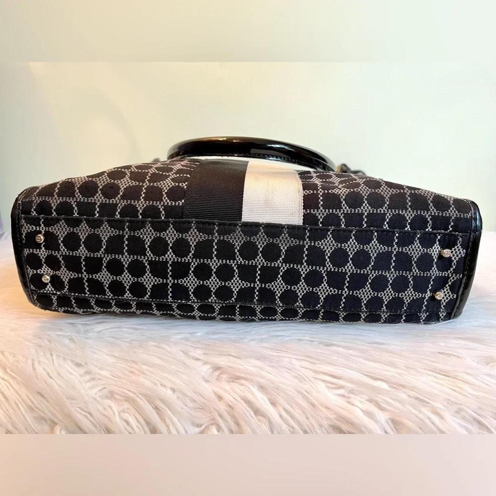 Kate Spade Classic Noel Daisy Shopper Tote Bag Jacquard Black Cream Patent Trim